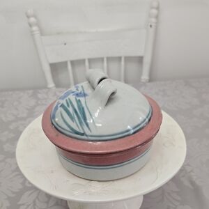 Vintage Art Pottery Signed MH Tom Mason Susan Texas Dish Holder Warmer Floral